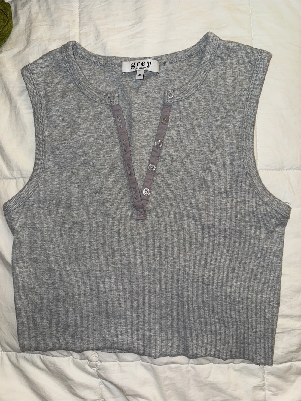 Grey Ribbed Henley Tank Top